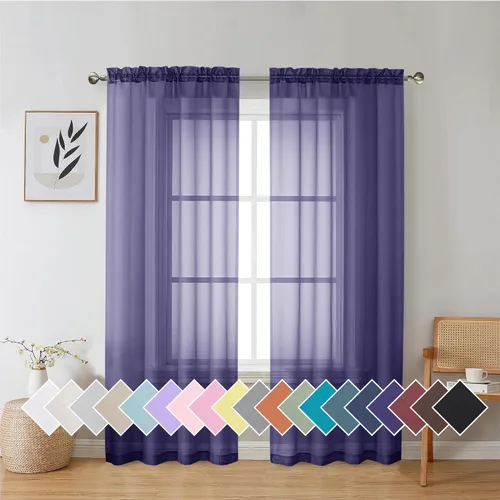 Miniatura 214 de Aiyufeng 2 paneles de cenefa transparente negra de 14 pulgadas de largo, cortinas cortas negras transparentes para dormitorio, cortinas de cocina