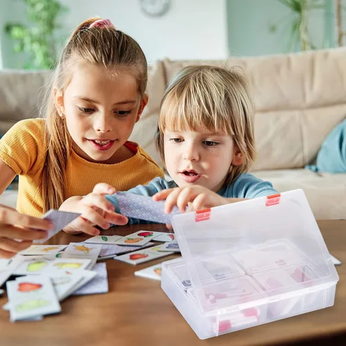 Miniatura 5 de PATIKIL Caja de almacenamiento de tarjetas de béisbol, 1 juego de organizador transparente para tarjetas deportivas, contenedor de plástico