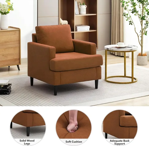 Miniatura 4 de Weture Silla de Acento Moderna de Mediados del Siglo, Sillón de Tela de Lino para Sala de Estar, Cómodas Sillas de Lectura Tapizadas para Naranja