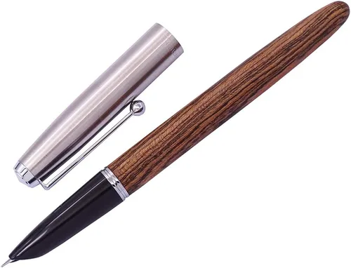 Miniatura 4 de Pluma estilográfica retro Jinhao de madera Tiger-Texture-Wood de acero inoxidable tapón extra fino 0.015 in suave tinta bolígrafo