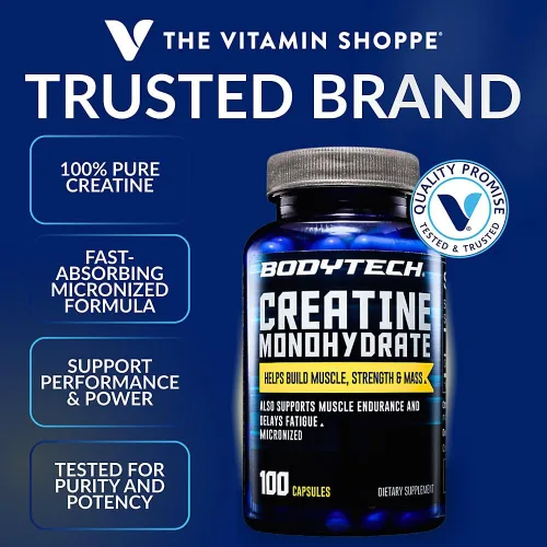 Miniatura 2 de BODYTECH Cápsulas de Monohidrato de Creatina - Micronizadas para Máxima Absorción - Respalda la Fuerza y el Poder Muscular - Forma Conveniente