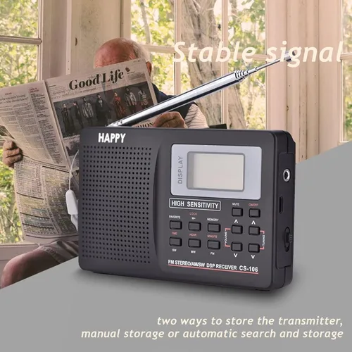 Miniatura 5 de Radio estéreo digital portátil AM/FM, sonido SW/LW/TV, sintonización digital, receptor de banda completa con reloj despertador, radio pequeña