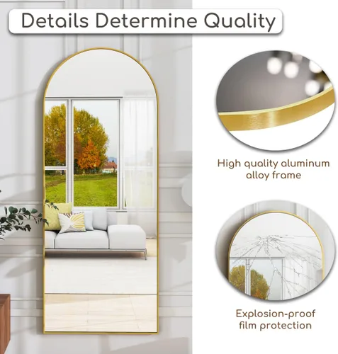 Miniatura 8 de Prywot Espejo arqueado de cuerpo completo, 70"x26" Espejo de pie independiente, Espejos modernos de cuerpo completo con soporte, Espejos de pared