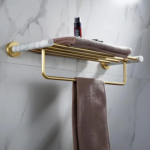 Miniatura 2 de Toallero para baño, espacio de luz nórdico, de aluminio, dorado, cepillado, toallero, toallero, barra de toalla de mármol natural, color y toallero