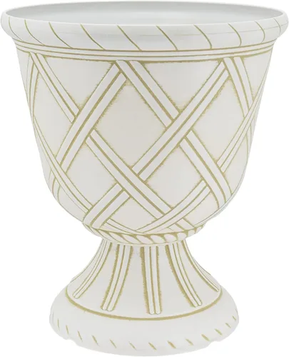 Arcadia Garden Products PL61BG - Urna de jardín de plástico con celosía, maceta decorativa clásica para plantas de interior y exterior, color beige