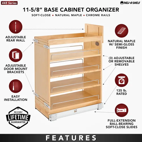 Miniatura 4 de Rev-A-Shelf Organizador de almacenamiento extraíble de 11" para gabinetes de cocina/baño con tiradores de cierre suave de extensión completa