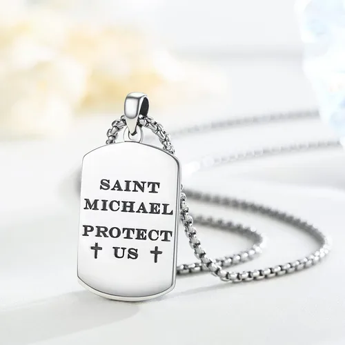 Miniatura 4 de Brisskaari Collar ovalado de San MiguelSan Cristóbal para mujeres y hombres plata de ley 925 collar con colgante de amuleto de San Patricio arcángel