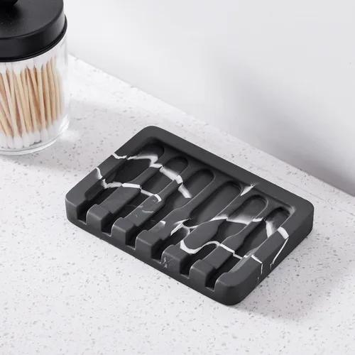 Miniatura 5 de INIUNIK Jabonera autodrenante – Bandeja para jabón con aspecto de mármol, caja de ahorro para esponja para baño, ducha, cocina, color negro