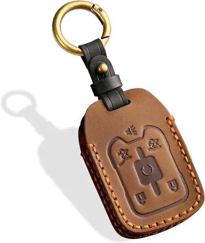 Miniatura 8 de Funda de llave de cuero de 6 botones, compatible con GMC Yukon Chevy Suburban Tahoe 2015-2020 etc, diseño sin tornillos estilo retro protector