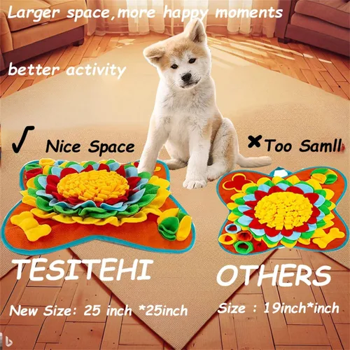Miniatura 3 de Alfombrilla de olfateo para perros, 25 x 25 pulgadas, tapete de alimentación de actividades para mascotas pequeñas y medianas, juego de alimentación