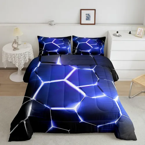 Miniatura 13 de Feelyou Juego de edredón de nido de abeja, edredón hexagonal rojo degradado para niños, niñas, adolescentes, juego de ropa de cama geométrico, Multi