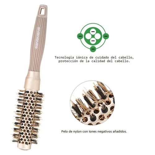 Miniatura 5 de BANGMENG Cepillo redondo con cerdas de jabalí, cepillo de barril redondo para secado por soplado, tecnología iónica de cerámica nano térmica