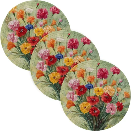 3 unids salvamanteles para olla caliente 15 pulgadas Pan Pad House Decor alfombrilla de cocina retro flores con pintura al óleo verde sensación