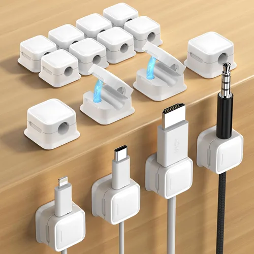 Miniatura 25 de Paquete de 8 Organizadores de Cables con Soporte, Costop Fuerte Adhesivo Magnético para Gestión de Cables de Escritorio, Fácil de Abrir, Organiza