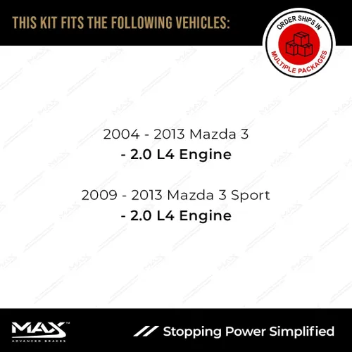 Miniatura 2 de Max Advanced Brakes Kit de freno delantero y trasero compatible con Mazda 3 Sport 2.0L 2004-2007 2008 2009 2010 2011 2012 2013 2013 Reemplazo