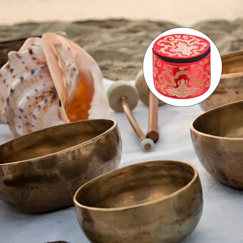 Miniatura 6 de Bolsa tibetana con cremallera para cuenco de meditación budista, soporte portátil de viaje al aire libre, caja de almacenamiento de 4.7 x 3.7 in