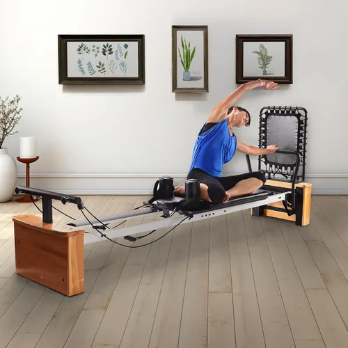 Miniatura 5 de Stamina AeroPilates Pro Reformer - Máquina de entrenamiento de pilates acolchada para todo el cuerpo con rebote cardiovascular para entrenamientos