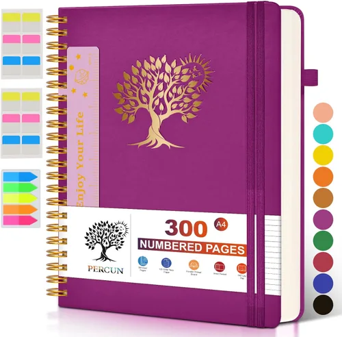 Miniatura 9 de Cuaderno grande en espiral para mujeres y hombres, 300 páginas rayadas numeradas, con rayas universitarias, cuaderno encuadernado en espiral de tapa