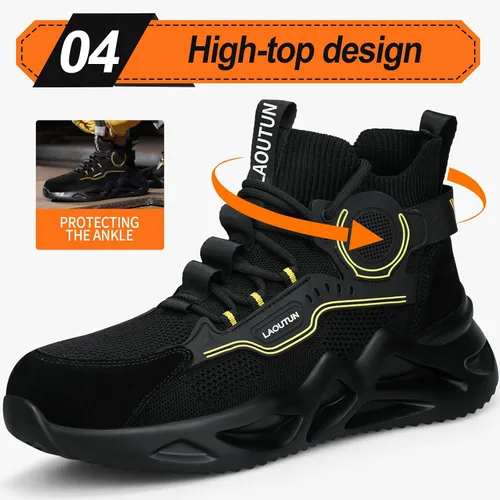 Miniatura 5 de LAoutun Zapatos de punta de acero para hombres y mujeres, zapatos de trabajo de seguridad, cómodos, ligeros, a prueba de pinchazos, zapatos