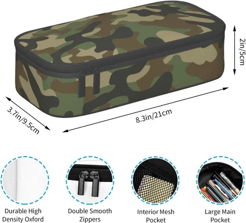 Miniatura 4 de Estuche para lápices con estampado de camuflaje verde y camuflaje, bolsa con soporte para bolígrafos, organizador de escritorio para escuela