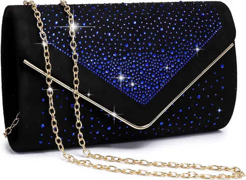 Miniatura 12 de Dasein Bolso de noche con diamantes de imitación para mujer, clutch de ante sintético, bolsos brillantes para fiestas formales, cóctel, boda, cartera