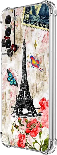 Miniatura 28 de Funda para Galaxy S22, Protección Azul con Flores de Mariposa y Rosas, Funda Anti-Choque y Anti-Arañazos de TPU de Cuerpo Completo para Samsung