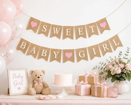 Miniatura 3 de Cartel de arpillera "Sweet Baby Girl" – Rústico "Dulce" y "Baby Girl" en banderas de arpillera natural (aprox. 5 x 7 pulgadas) Decoración de fiesta