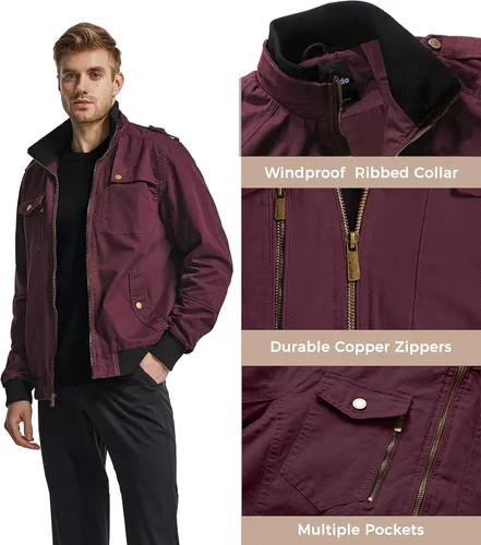 Miniatura 6 de Wantdo Chamarra rompevientos para hombre con cuello de algodón para hombre.