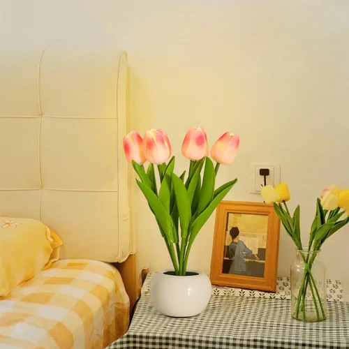 Miniatura 8 de Lámpara de mesa de tulipán, lámpara de mesa de tulipán, flor de tulipán, funciona con pilas, simulación de flores en maceta, decoración