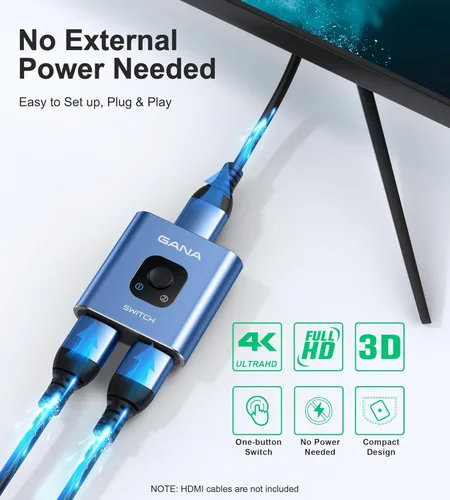 Miniatura 6 de Conmutador HDMI 4k@60hz divisor, GANA conmutador HDMI bidireccional de aluminio 2 en 1 salida, Hub HDMI manual compatible con HD, compatible