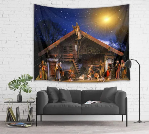 Miniatura 10 de HVEST Tapiz de cielo estrellado de Jesús, tapiz de belén, Jesucristo, nacido en el pesebre, para colgar en la pared, creyentes cristianos, hombres