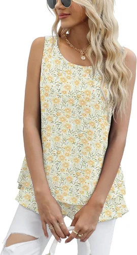 Miniatura 3 de Timeson - Camiseta de gasa sin mangas, blusa casual de doble capa para mujer