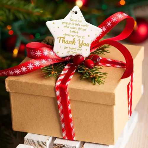 Miniatura 2 de Lewtemi 10 piezas de regalos de agradecimiento de Navidad, adornos en forma de estrella, adornos colgantes de cerámica, regalos de agradecimiento