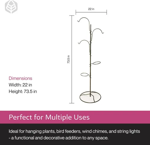 Miniatura 6 de Yard Butler YT-5 Jardín colgante para árbol de patio, tres ganchos de pastor para colgar plantas al aire libre o interior, dos soportes circulares