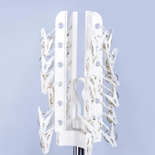 Miniatura 6 de BAOYOUNI Estante de secado de ropa plegable de 2 niveles para interiores y exteriores, con 24 clips y 16 barras de toallas para ropa de bebé