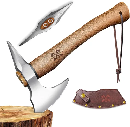 Miniatura 8 de Grumpy Bear Hacha de supervivencia de 15 pulgadas, hoja de acero forjado de alto carbono con mango de madera de nogal, agarre antideslizante, ideal
