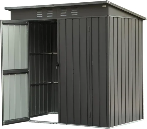 Miniatura 16 de Cobertizo pequeño de almacenamiento de metal de 5 x 3 pies para exteriores, cobertizo de jardín gris oscuro con techo inclinado y puertas dobles