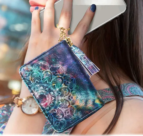 Miniatura 5 de Pequeña cartera para tarjeta de crédito RFID con brillantina.para mujer, cartera Rfid, S