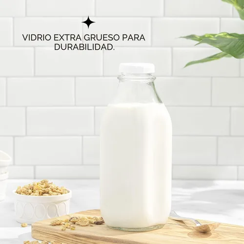 Miniatura 5 de JoyJolt Botellas de leche de vidrio con tapas y vertedor – 32 onzas, paquete de 3 botellas de vidrio reutilizables, herméticas, sin BPA, de grado