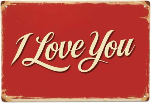 AOYEGO Letrero de hojalata con texto en inglés "I Love You", color rojo, vintage, de metal, para cafeterías, bares, bares, bares, tiendas, tiendas,