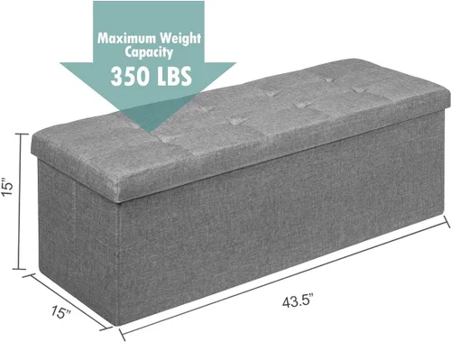 Miniatura 2 de GLOBALWAY HW65883SL Banco de almacenamiento plegable plateado, marco de metal, capacidad de peso de 350 libras, almacenamiento oculto de 120 litros