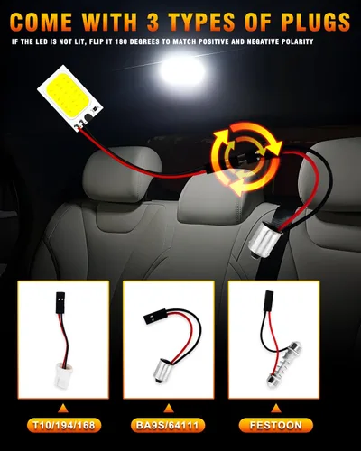 Miniatura 4 de Qasim COB Chipset 18-SMD LED Panel Dome Light Auto Car Interior Lámpara de techo techo techo Interior Bombilla con T10 / BA9S / Festoon Adaptadores