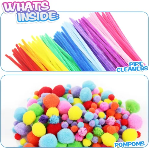 Miniatura 2 de CH HAICHENG Suministros para artes y manualidades, incluyendo plumas, limpiapipas, ojos salteados, pompones, botones, palitos de helado
