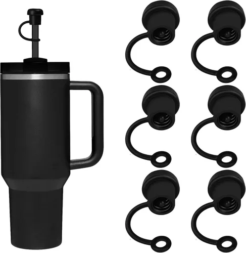 Paquete de 6 popotes de silicona ajustables, reutilizables de grado alimenticio, compatibles con Stanley/Simple Modern/Yeti/Hydro Flask, ajuste Negro