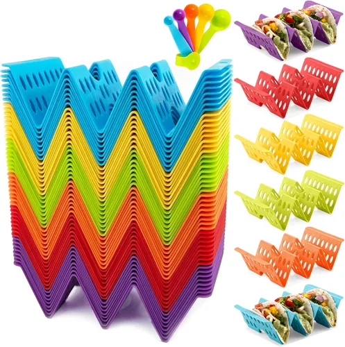 Miniatura 9 de Juego de 12 soportes para tacos, juego de servicio de barra de tacos para una fiesta, bandejas grandes para tacos, soporte para tacos duros