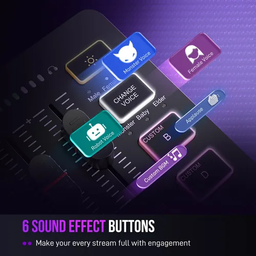Miniatura 5 de FIFINE Mezclador de audio para juegos, mezclador de PC RGB para streaming con interfaz de micrófono XLR, control individual, atenuador de volumen