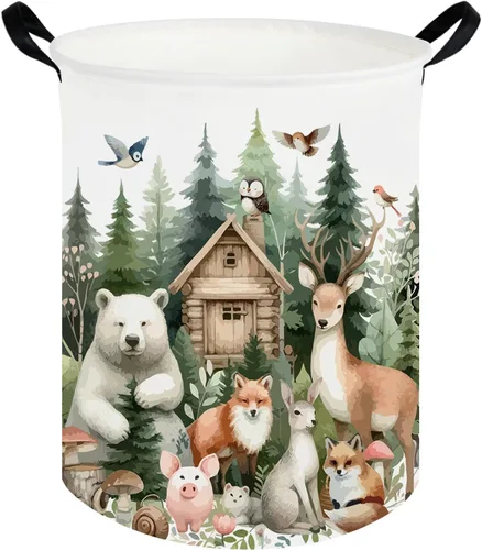 Miniatura 11 de FXOLCSHE Cesta de lavandería para bebés con animales, cesta de lavandería para bebés de animales del bosque, cesta de juguetes para niños, cesta