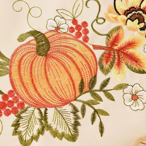 Miniatura 3 de Mantel pequeño bordado de otoño con calabazas para Acción de Gracias (redondo, 34 pulgadas)