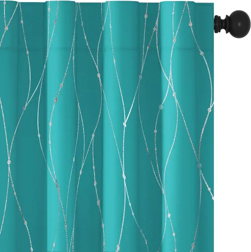 Miniatura 12 de Deconovo - Cortinas blackout con aislamiento térmico para comedor y cocina, estampado a rayas plateadas, trabillas traseras y bolsillo para Gris