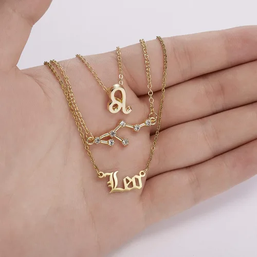 Miniatura 3 de Juego de 3 collares del zodiaco con colgante de signo de constelación, collar de astrología, regalo de cumpleaños para mujeres y niñas, Metal